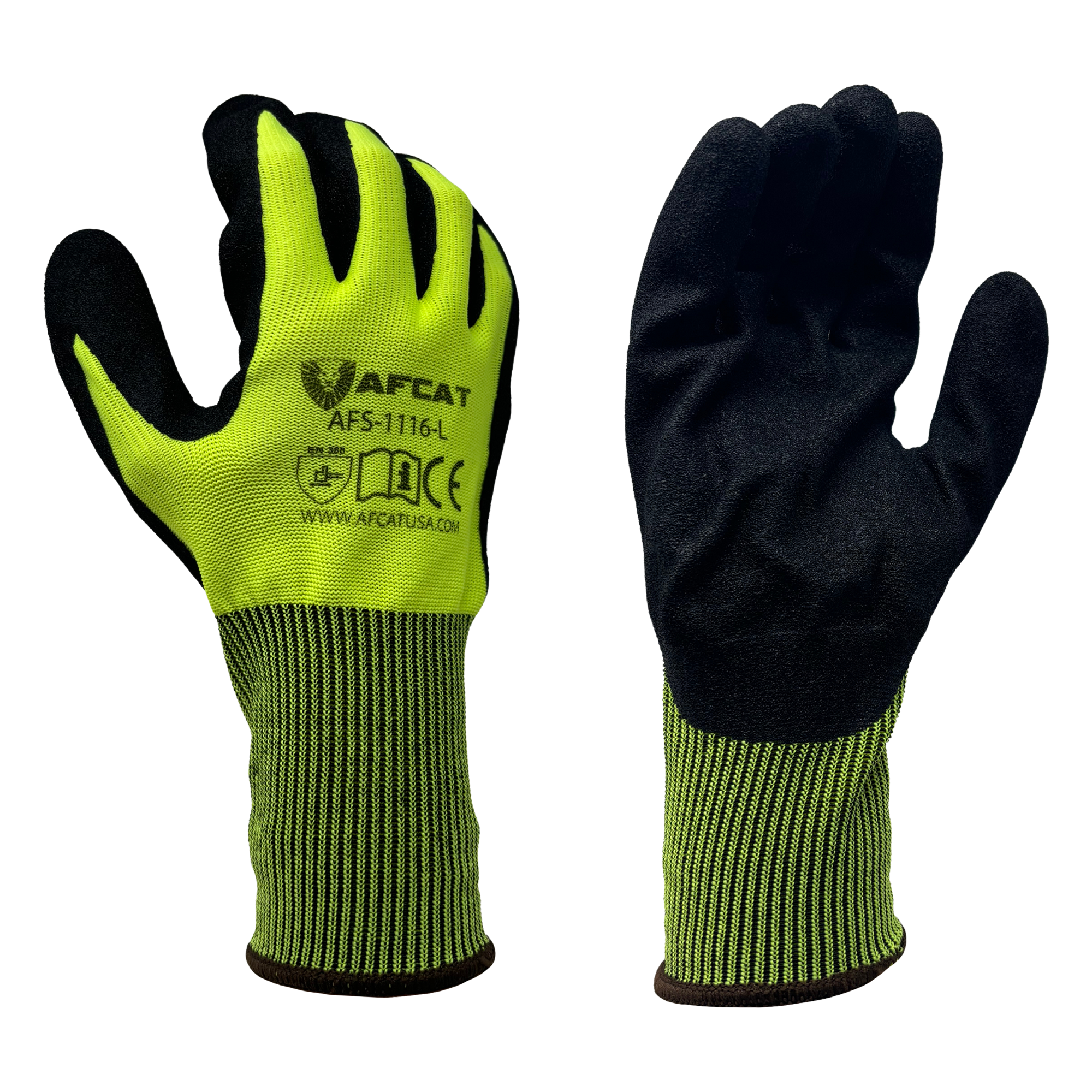 AFCAT 13 Gauge Hi-Vis Polyester Shell Nitrile Palm Gloves